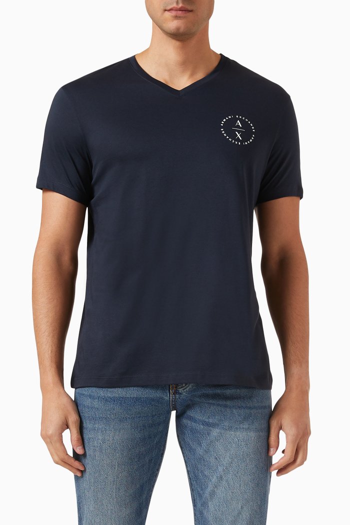 

Logo-print V-neck T-shirt in Cotton, Blue