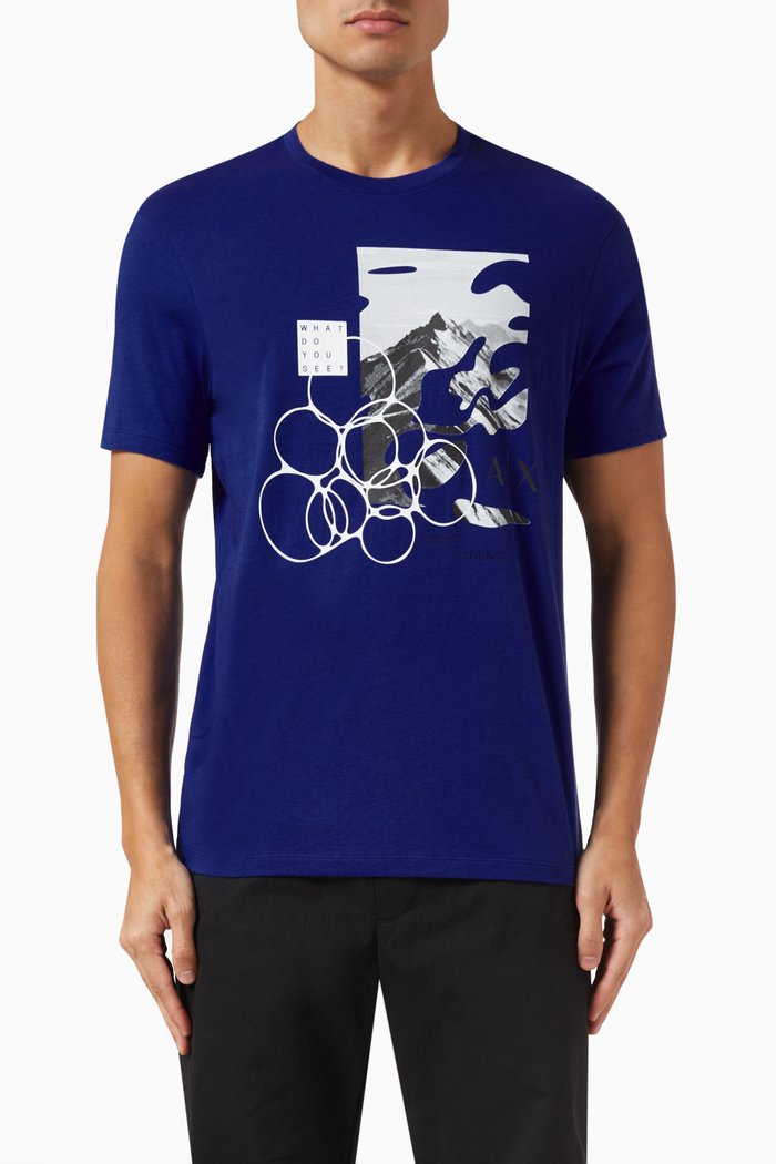 

Printed T-shirt in Cotton Jersey, Blue