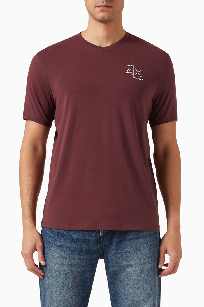 

V-neck T-shirt in Cotton-jersey, Burgundy