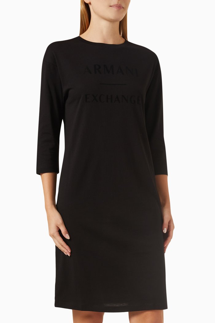 

AX Logo Mini Dress in Cotton, Black