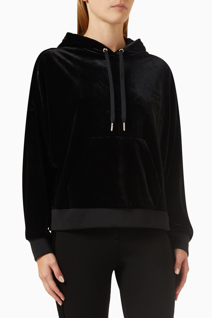 

AX Logo Hoodie in Velvet, Black