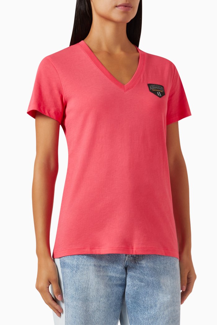 

AX Logo V-neck T-shirt in Cotton-jersey, Pink