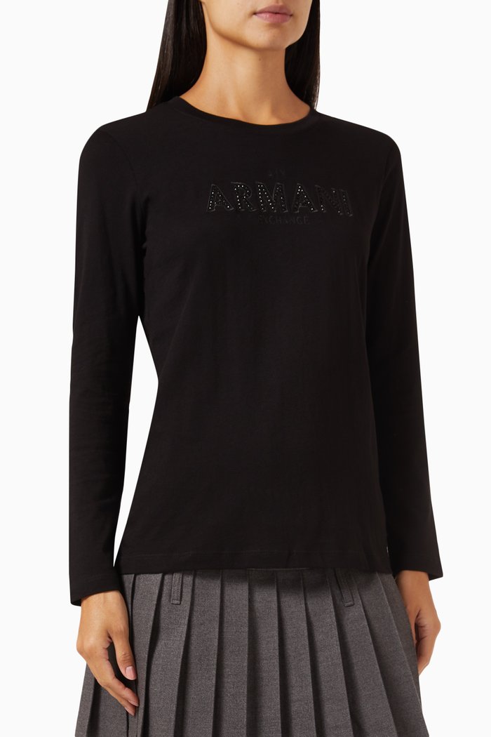 

Embellished Logo T-shirt in Jersey, Black