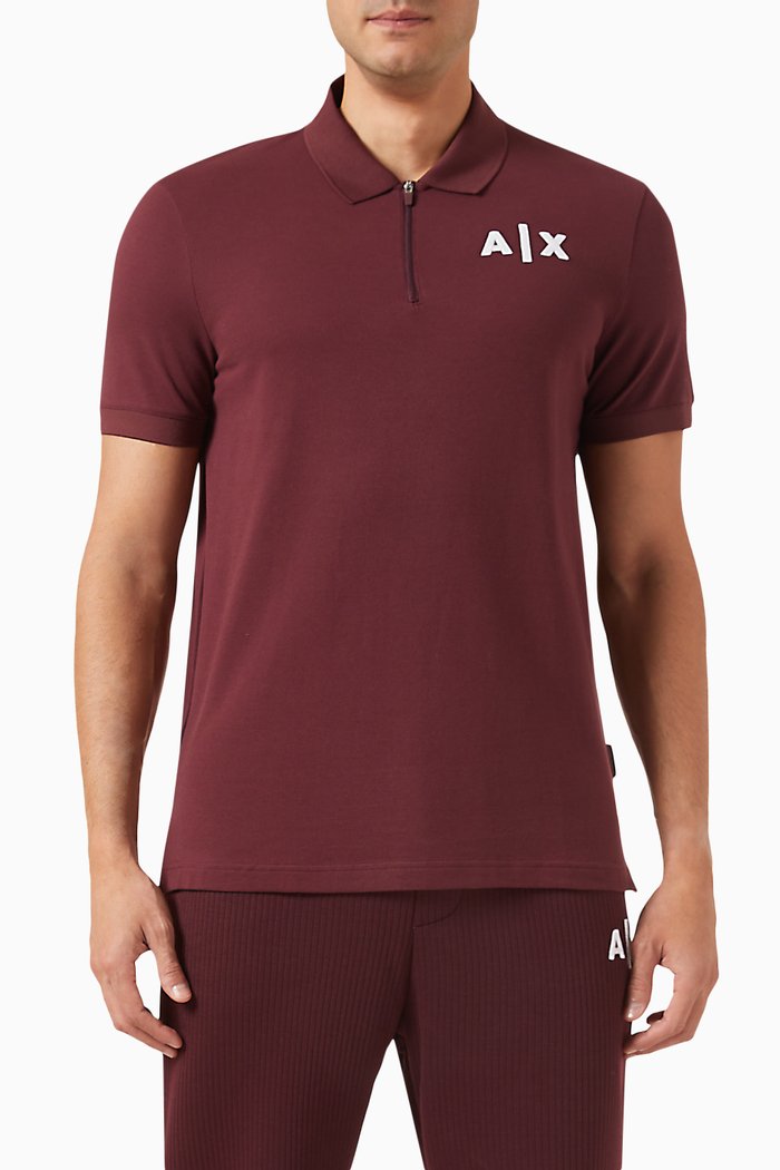

AX Logo Polo Shirt in Cotton-piqué, Burgundy