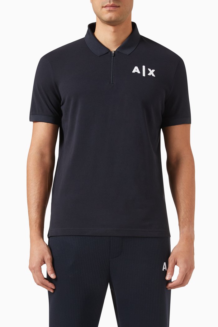 AX Logo Polo Shirt in Cotton-piqué, Blue