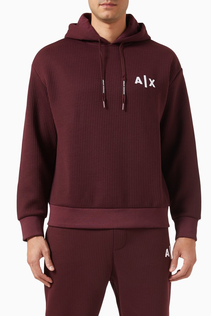 

AX Campus Logo Ribbed Hoodie, Burgundy