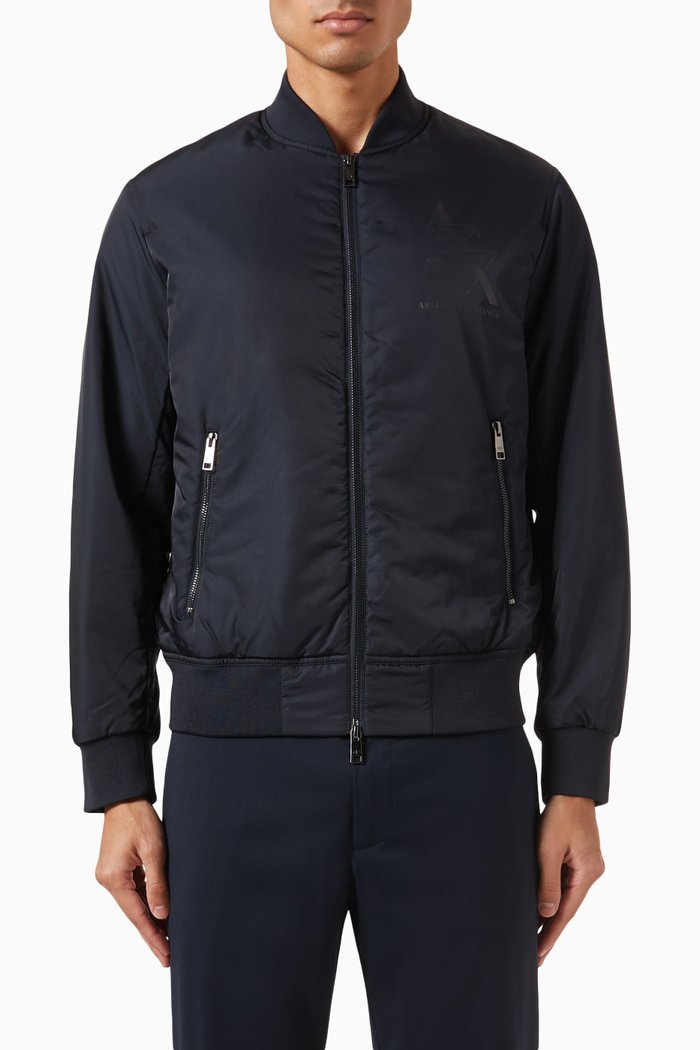 

Eagle Logo-Print Bomber Jacket in Nylon, Blue
