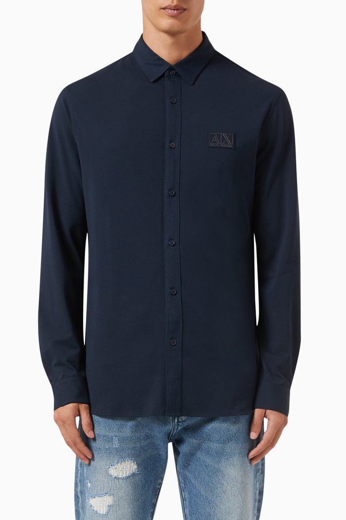

Log0 Tape Shirt in Stretch Cotton, Blue