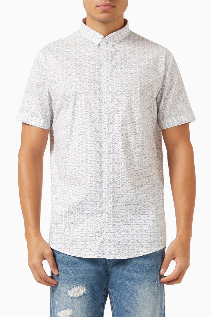

All-over Logo-print Shirt in Stretch Cotton-poplin, White