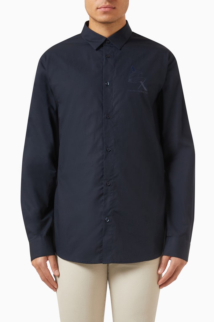 

Eagle Logo Shirt in Cotton-poplin, Blue