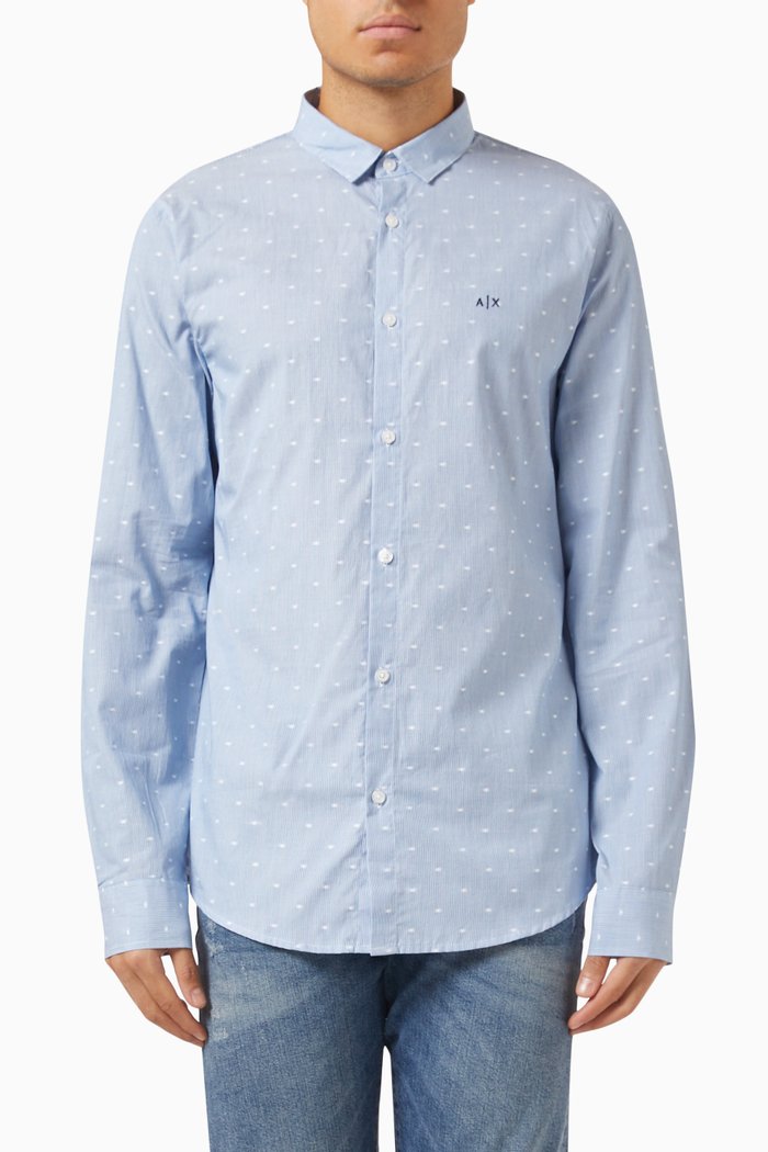 

Logo-embroidered Dotted Slim Shirt in Cotton, White