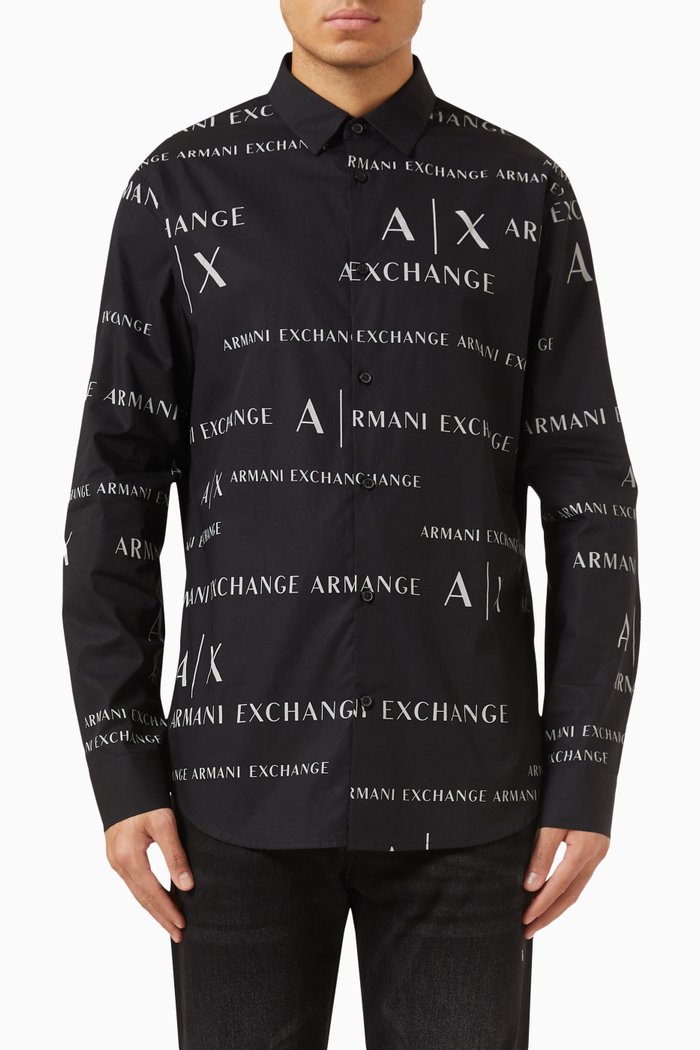 

All-over Logo-print Shirt in Poplin, Black