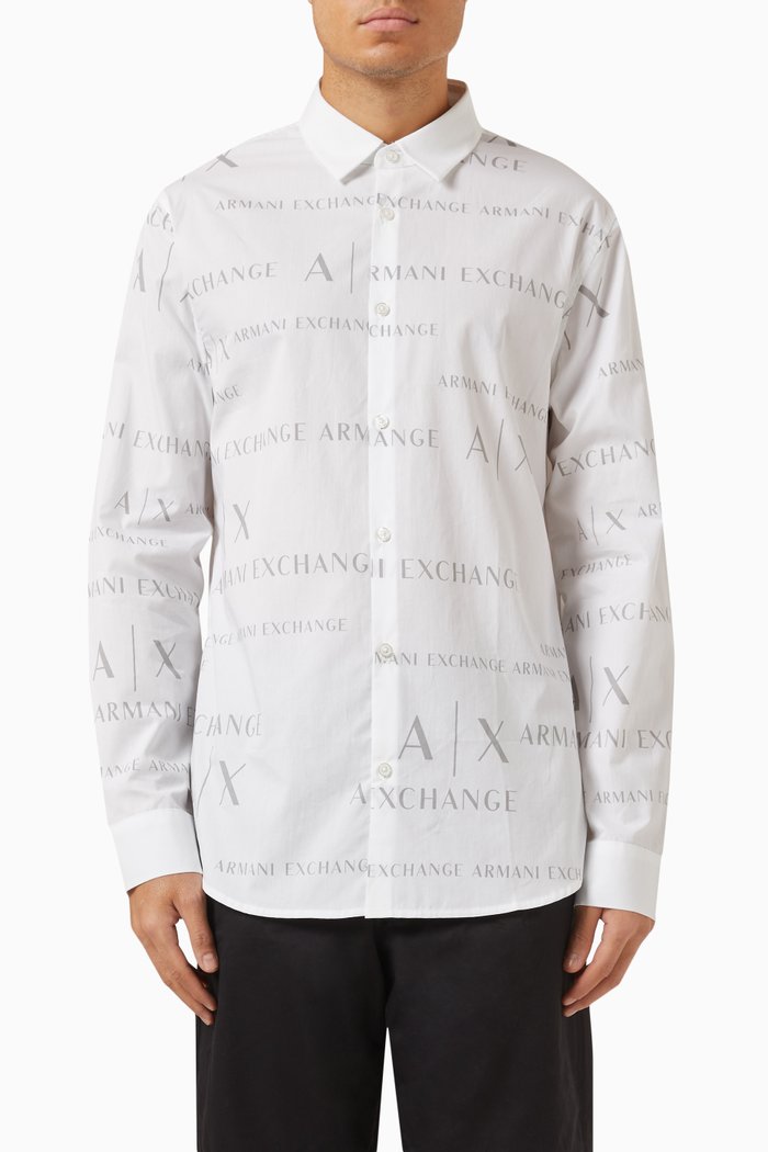 All-over Logo-print Shirt in Poplin, White