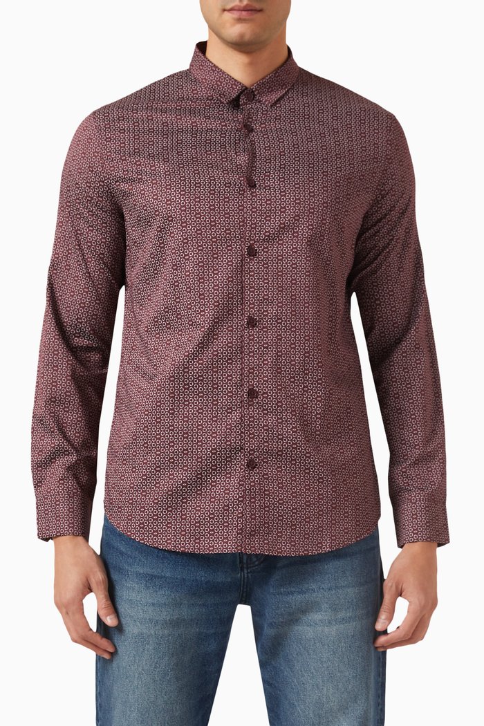 

All-over Logo-print Shirt in Cotton, Burgundy