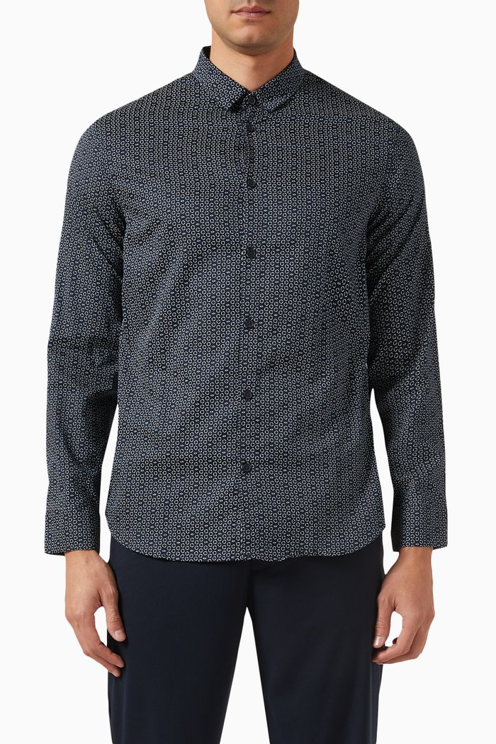 All-over Logo-print Shirt in Cotton, Blue