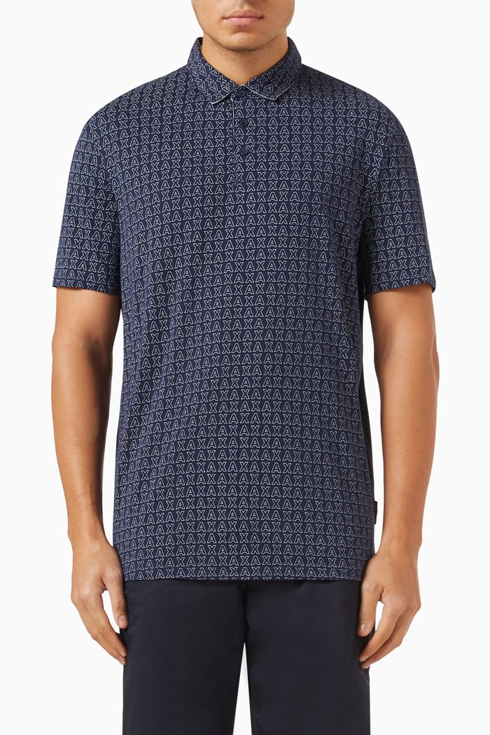 

All-over Logo-print Polo Shirt in Cotton, Blue