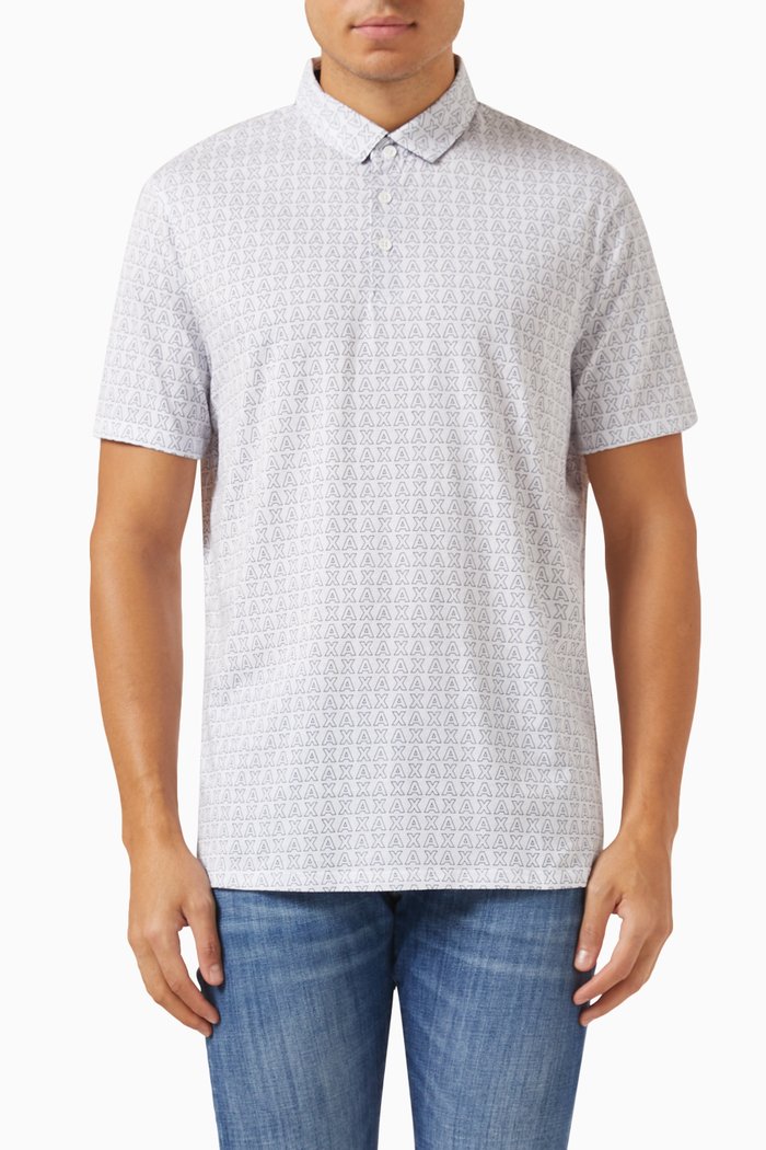 

All-over Logo-print Polo Shirt in Cotton, White