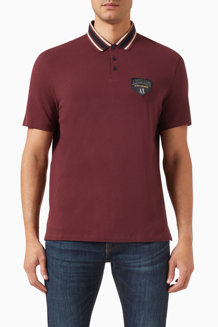 

AX Campus Logo Polo Shirt in Stretch-cotton, Burgundy