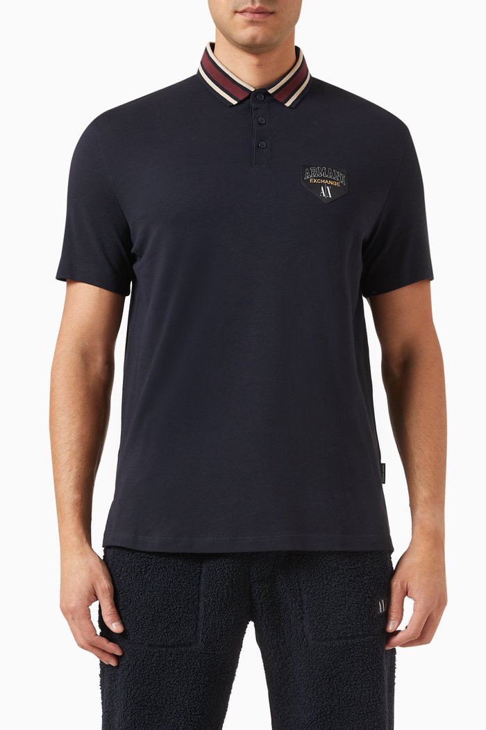 

AX Campus Logo Polo Shirt in Stretch-cotton, Blue