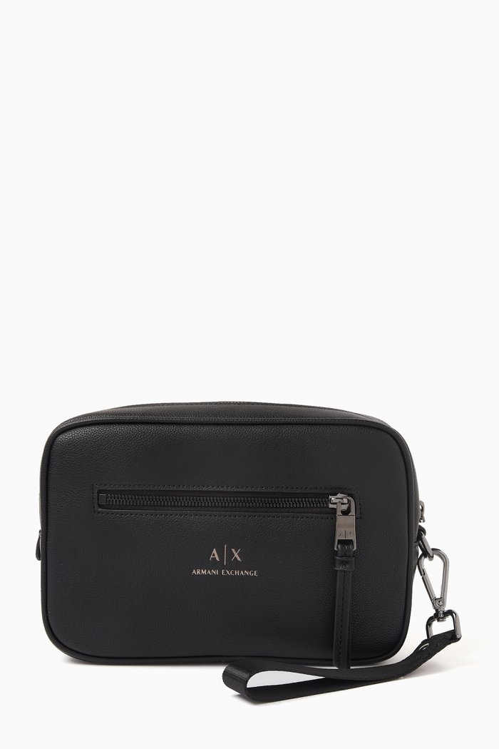 

AX Logo Beauty Case in Faux Leather, Black