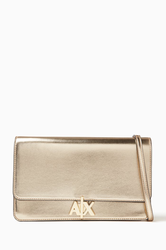 

Logo-applique Clutch Bag in Faux Leather, Gold
