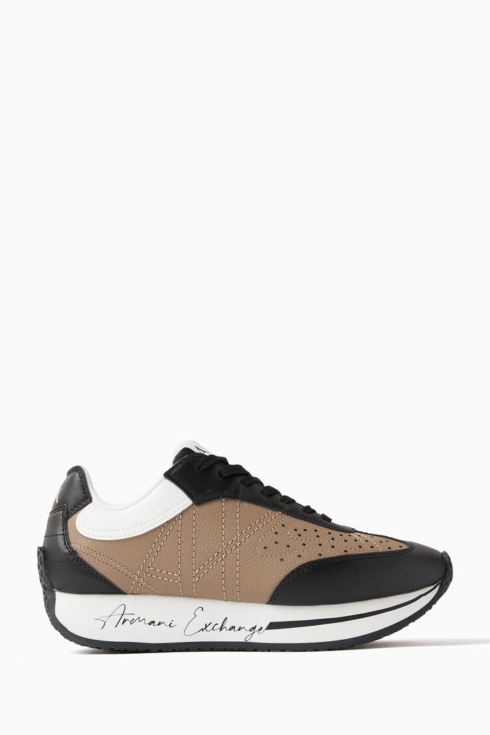 

Buddy AX Logo Sneakers in Faux Leather, Brown