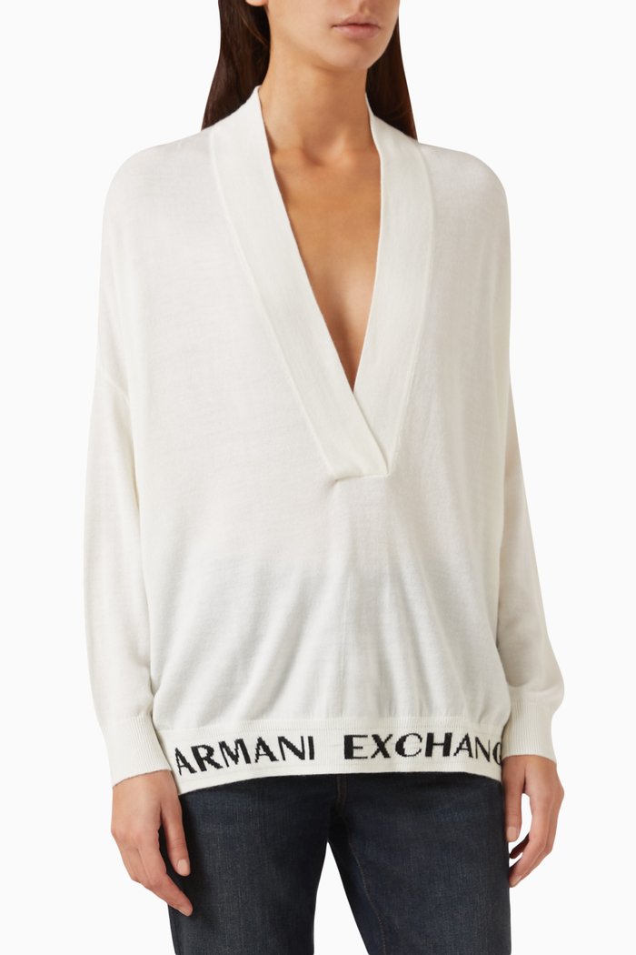 

Logo-band Sweater in Wool-blend, White
