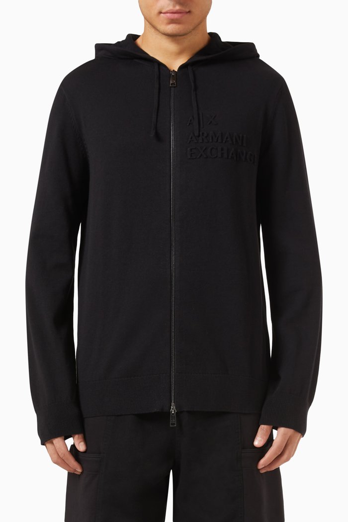 

Logo-embossed Zip Hoodie, Black