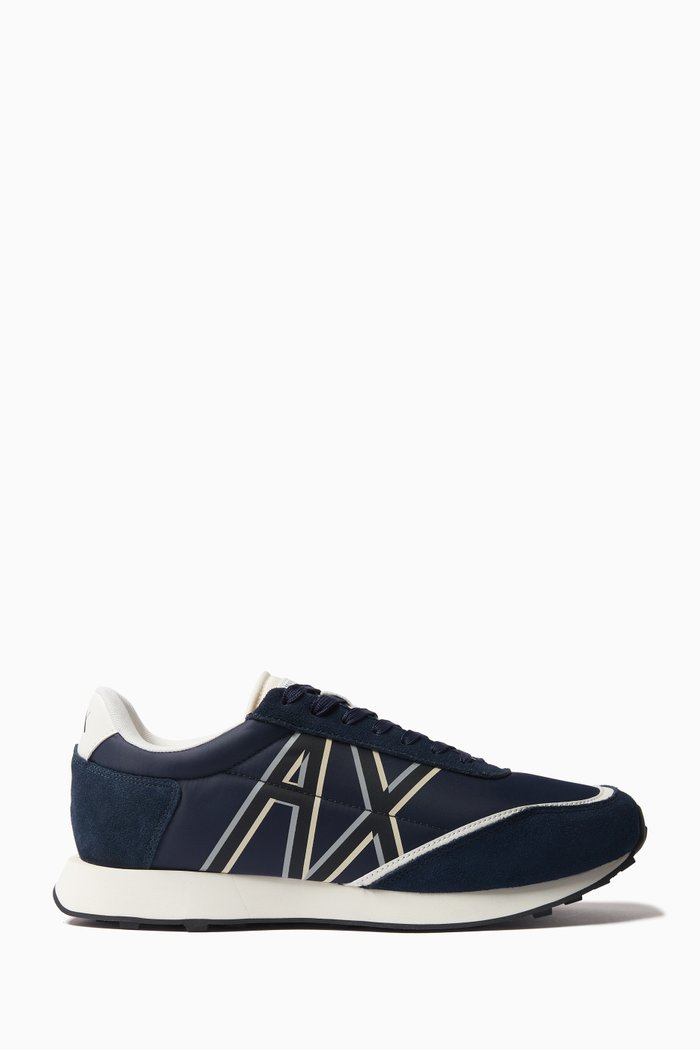 

Serg AX Bold Logo Sneakers in Faux Leather & Suede, Blue