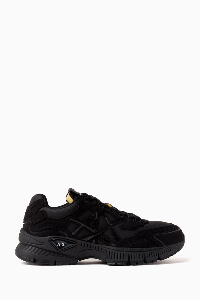 

Duck Logo Sneakers in Mixed Materials, Black