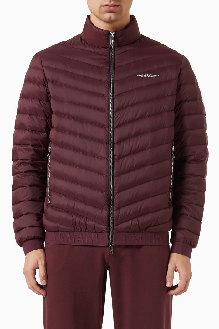 

Logo-Print Puffer Jacket in Polyamide, Burgundy