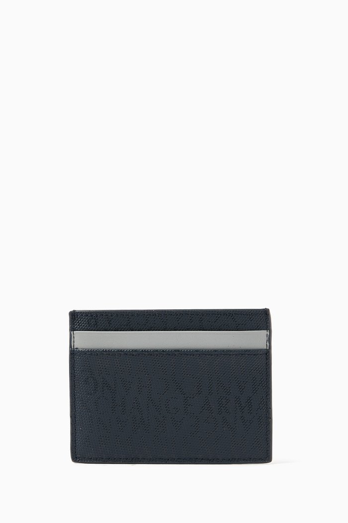 AX Logo Card Case in Leather, Blue
