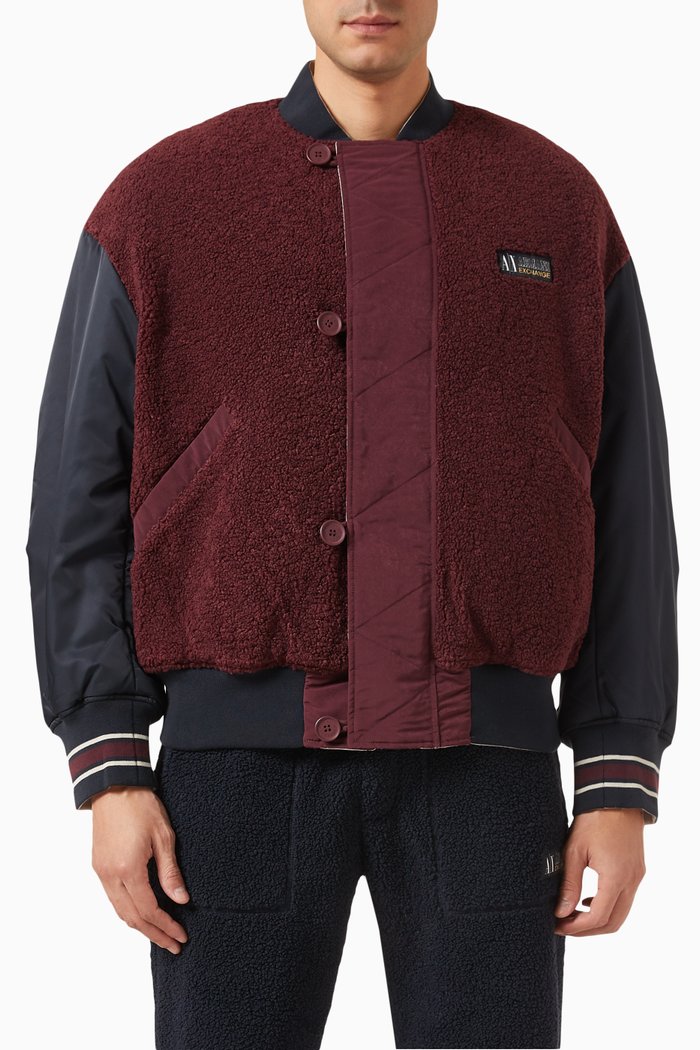 

Campus Reversible Bomber Jacket in Sherpa Fleece & Techno Fabric, Blue
