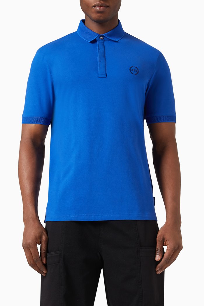 

Logo Polo in Stretch Cotton Piqué, Blue