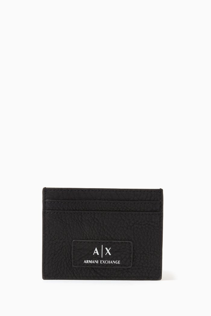 

Logo Credit Card Holder in Grained Leather, Black