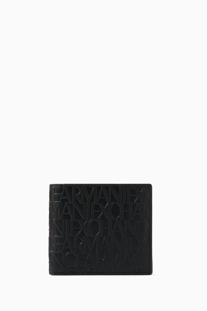 

All-over Logo Bi-fold Wallet in Faux-leather, Black