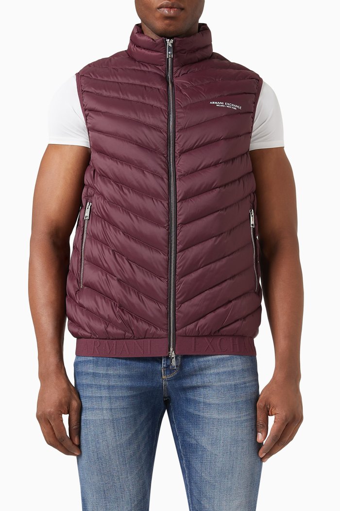 

Logo Vest in Padded Nylon, Burgundy