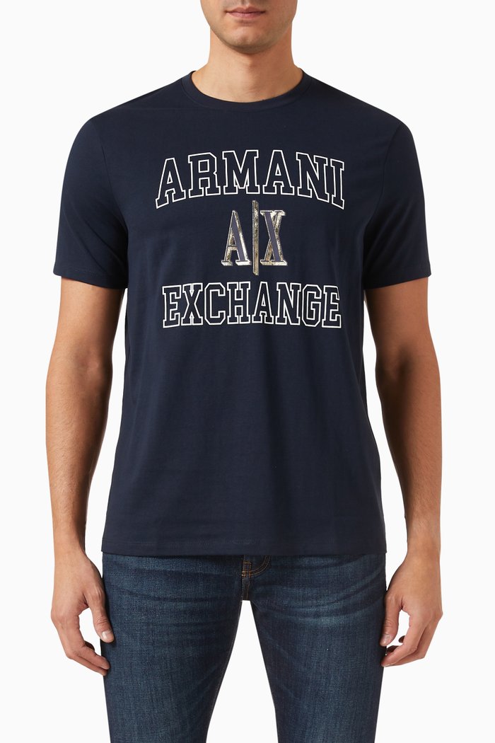 AX Campus Logo T-shirt in Cotton-jersey, Blue
