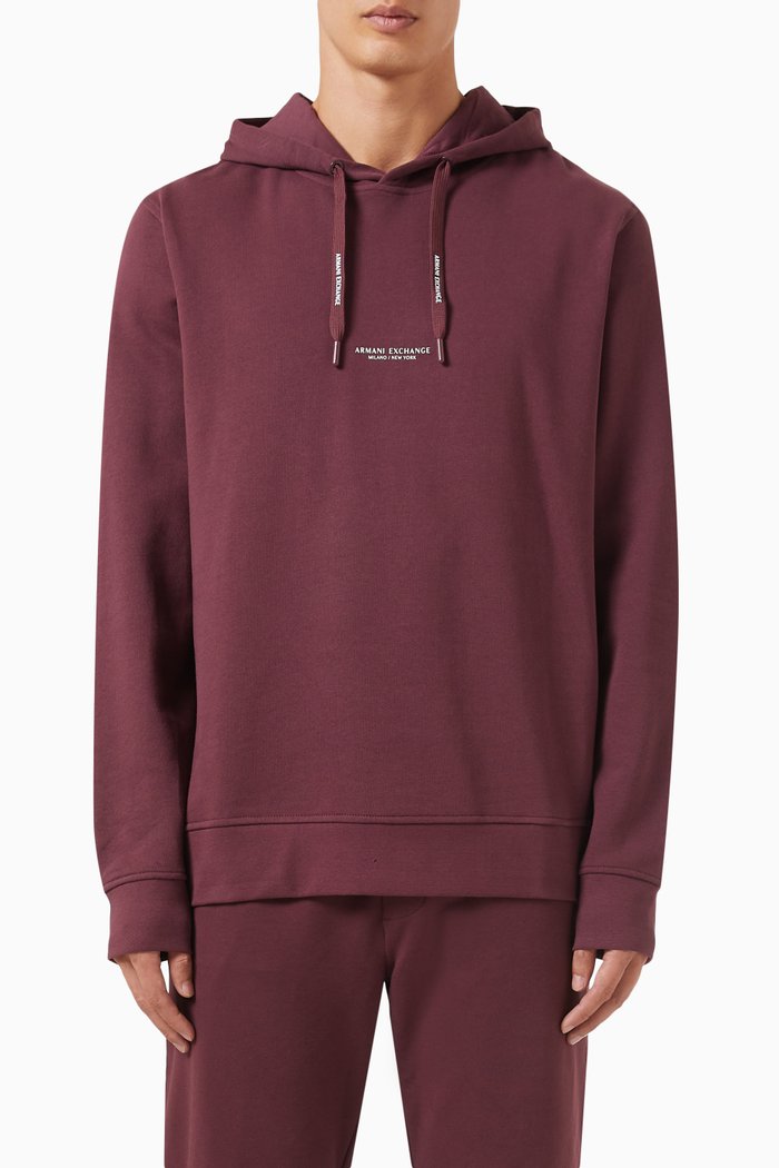 Logo-print Hoodie in Cotton, Burgundy