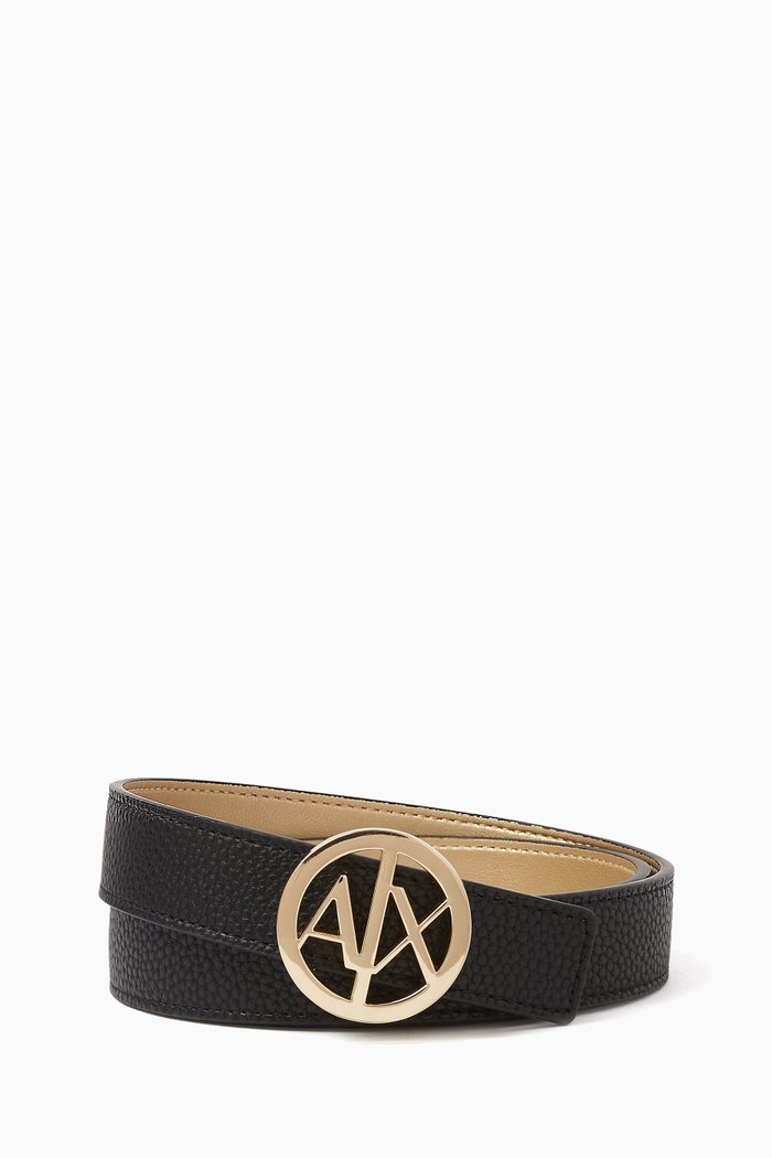 

Round AX Logo Reversible Belt in Faux Leather, Black