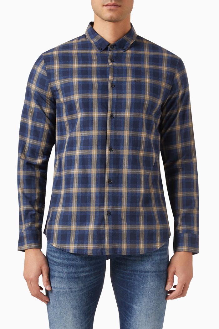 Checked Shirt in Cotton, Blue