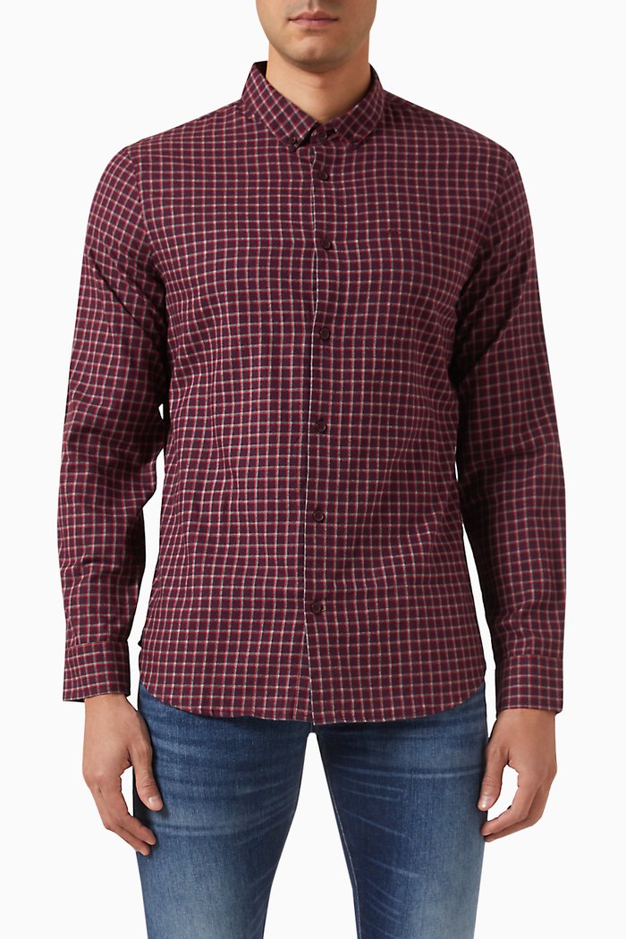

Checked Shirt in Cotton, Burgundy