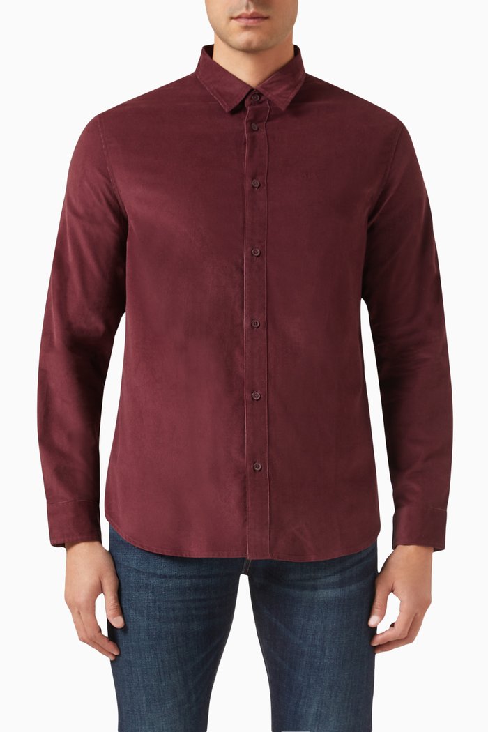 

Logo-embroidered Shirt in Corduroy, Burgundy