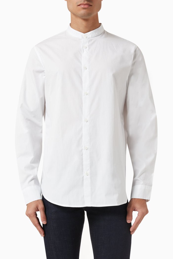 

Mandarin Collar Shirt in Cotton Poplin, White