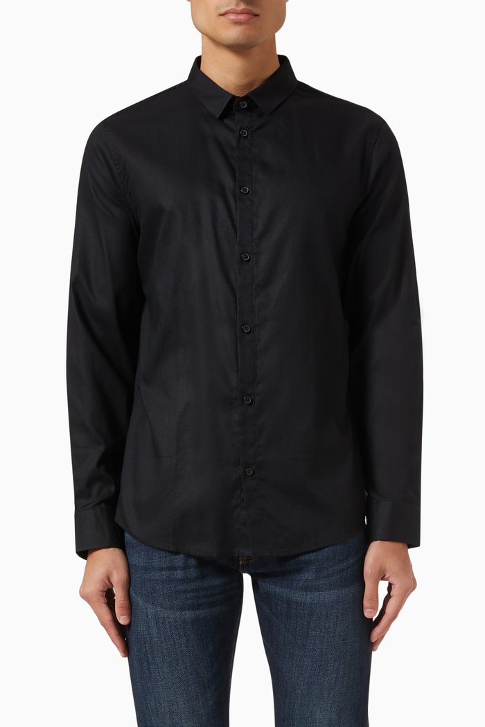 

Long-sleeve Shirt in Cotton, Black