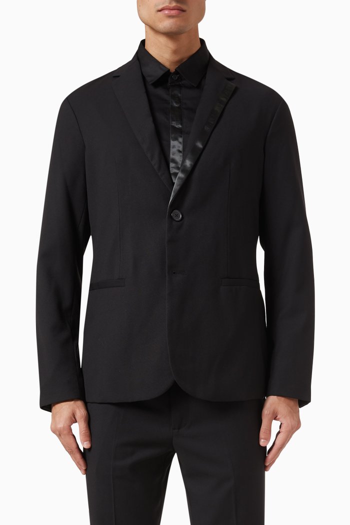 

Satin Lapel Blazer in Cotton, Black