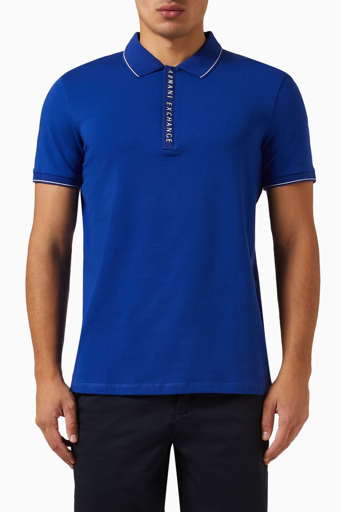 

Half-zip Logo Polo in Stretch Cotton Jersey, Blue