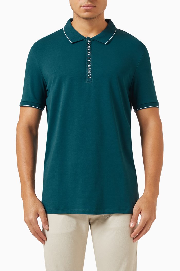 

Half-zip Logo Polo in Stretch Cotton Jersey, Blue