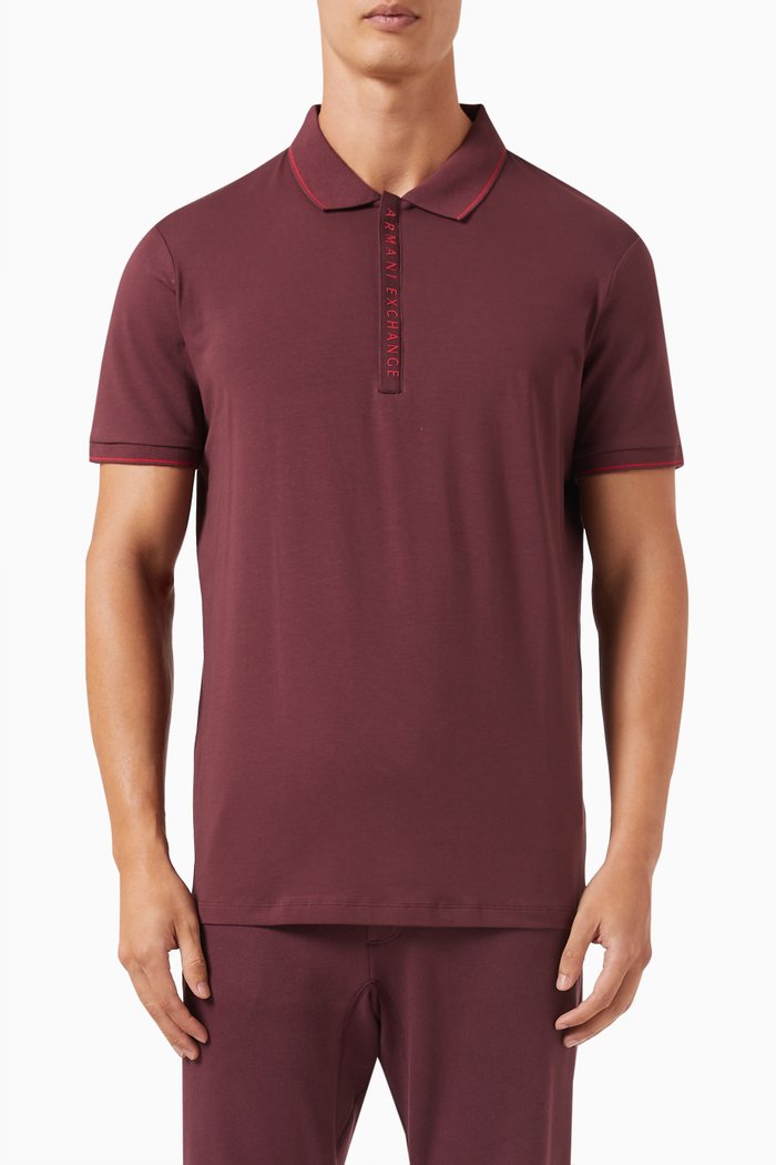 

Half-zip Logo Polo in Stretch Cotton Jersey, Burgundy
