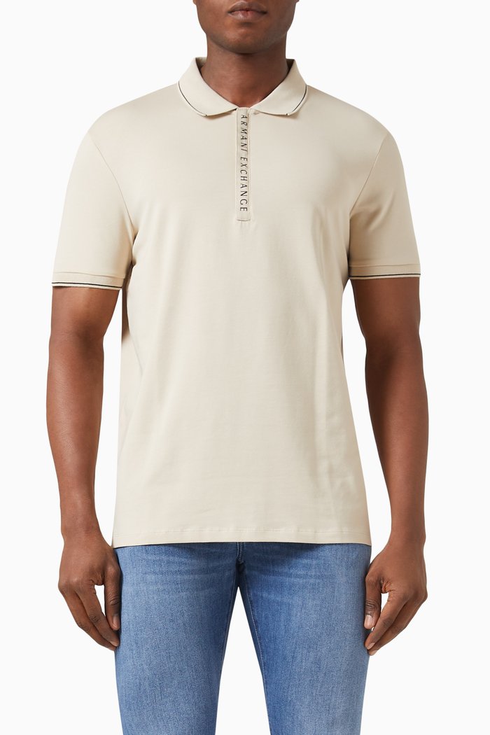 

Half-zip Logo Polo in Stretch Cotton Jersey, Silver